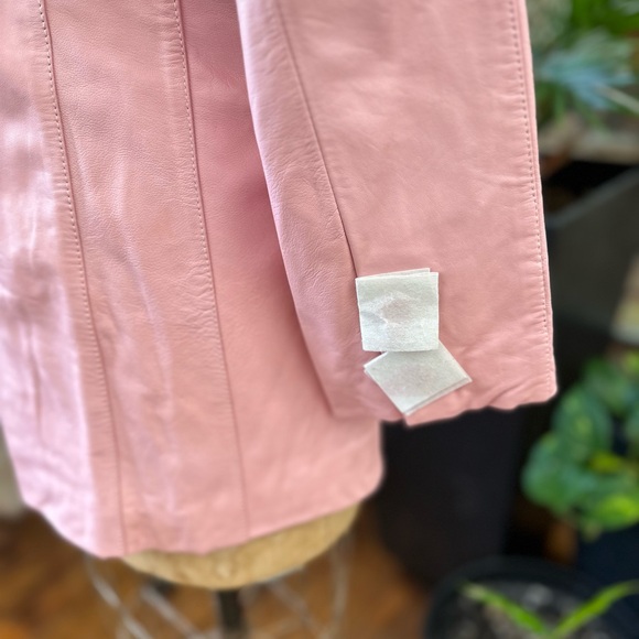 90s Vintage PINK Leather Jacket w/TAGS! Pristine condition! Size x-Sm - Picture 9 of 11